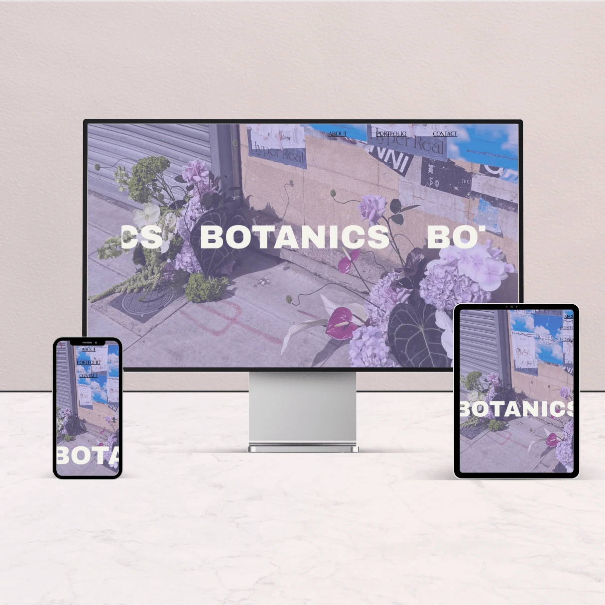 This shows an example of a website that advertises Botanics, as shown on a desktop, laptop and tablet.