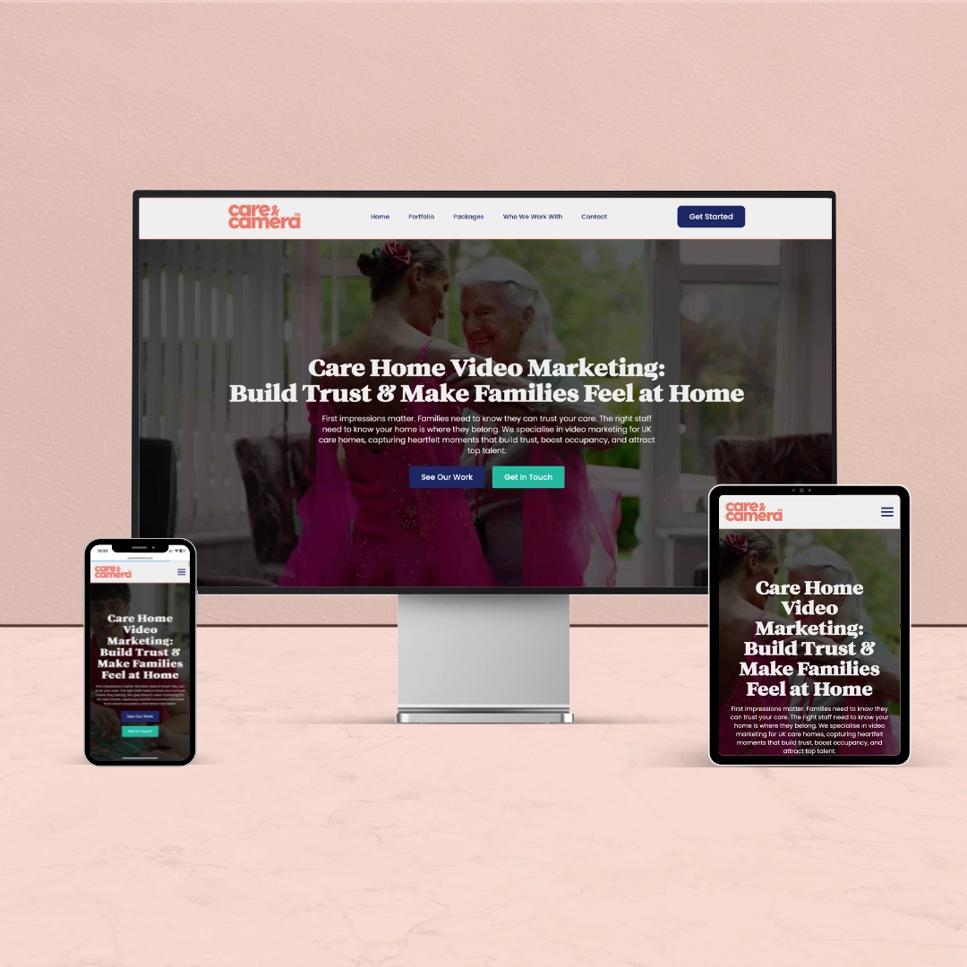 This shows an example of a website that advertises Video Marketing, as shown on a desktop, laptop and tablet.