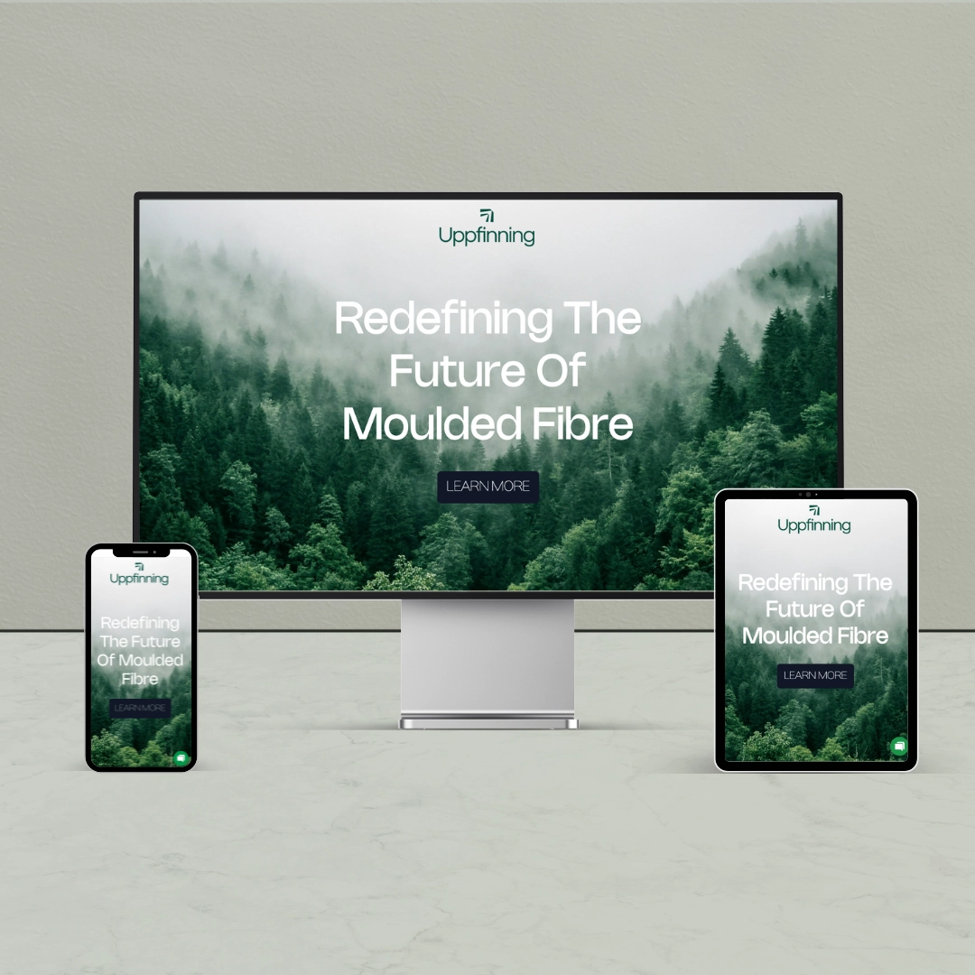 This shows an example of a website that advertises moulded fibre, as shown on a desktop, laptop and tablet.