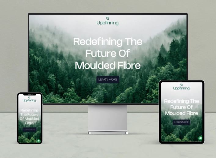 This shows an example of a website that advertises moulded fibre, as shown on a desktop, laptop and tablet.